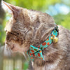 Bow Tie Cat Collar Set - "Woodland - Sky" - Pine Cones & Acorns Turquoise Blue Cat Collar w/ Matching Bowtie / Cat, Kitten, Small Dog Sizes