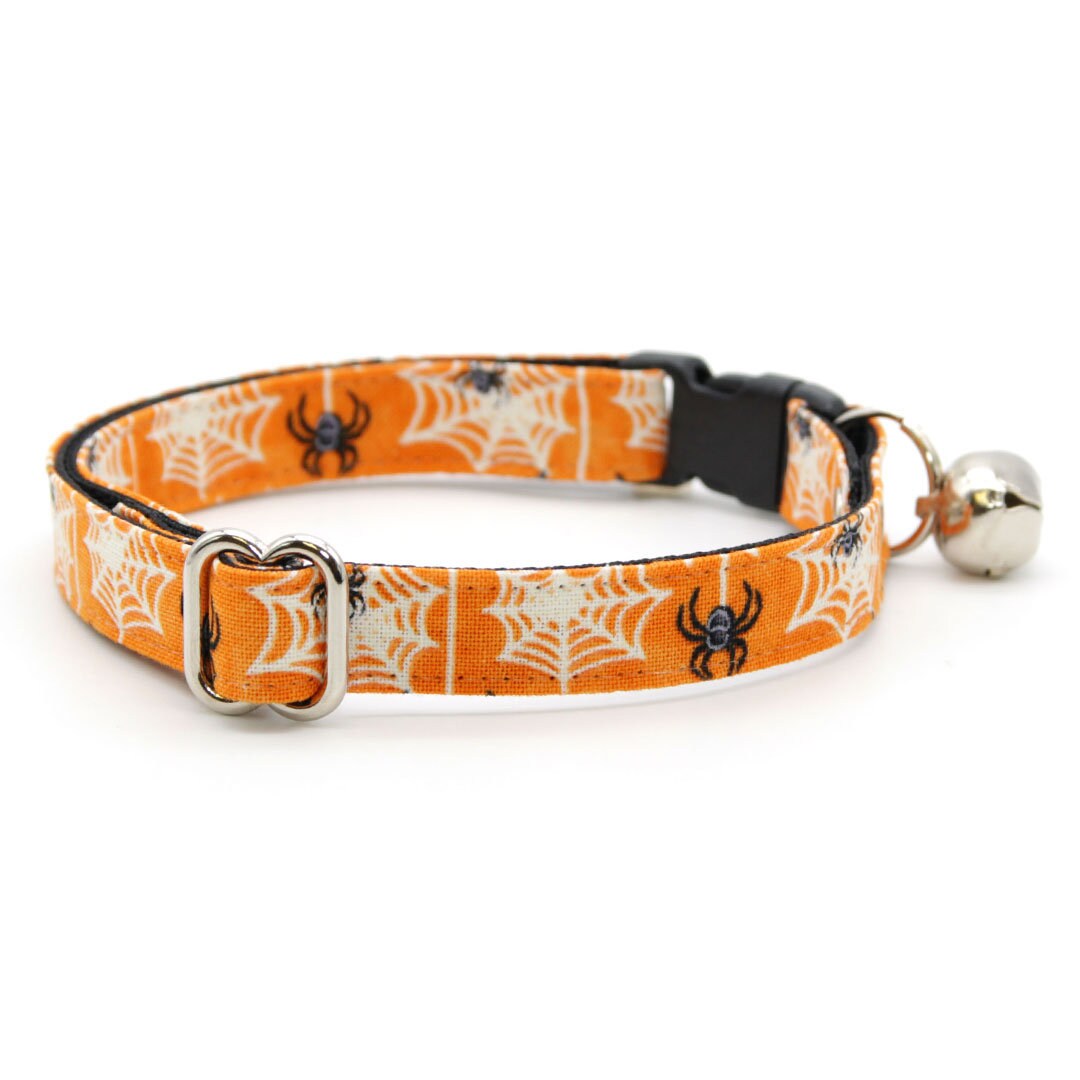 Bow Tie Cat Collar Set - "Spooky Spiderwebs" - Halloween Glow-in-the-Dark Cat Collar w/ Matching Bowtie / Cat, Kitten, Small Dog Sizes