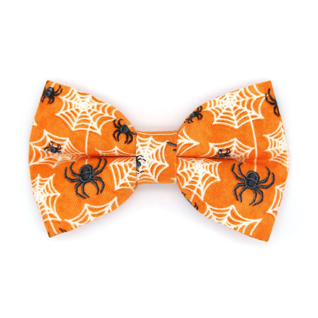 Bow Tie Cat Collar Set - "Spooky Spiderwebs" - Halloween Glow-in-the-Dark Cat Collar w/ Matching Bowtie / Cat, Kitten, Small Dog Sizes