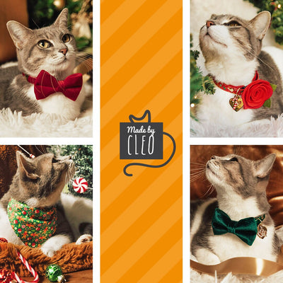 Pet Bow Tie - "Christmas Treats - Red" - Holiday Gingerbread Cat Bow Tie / For Cats + Small Dogs (One Size)