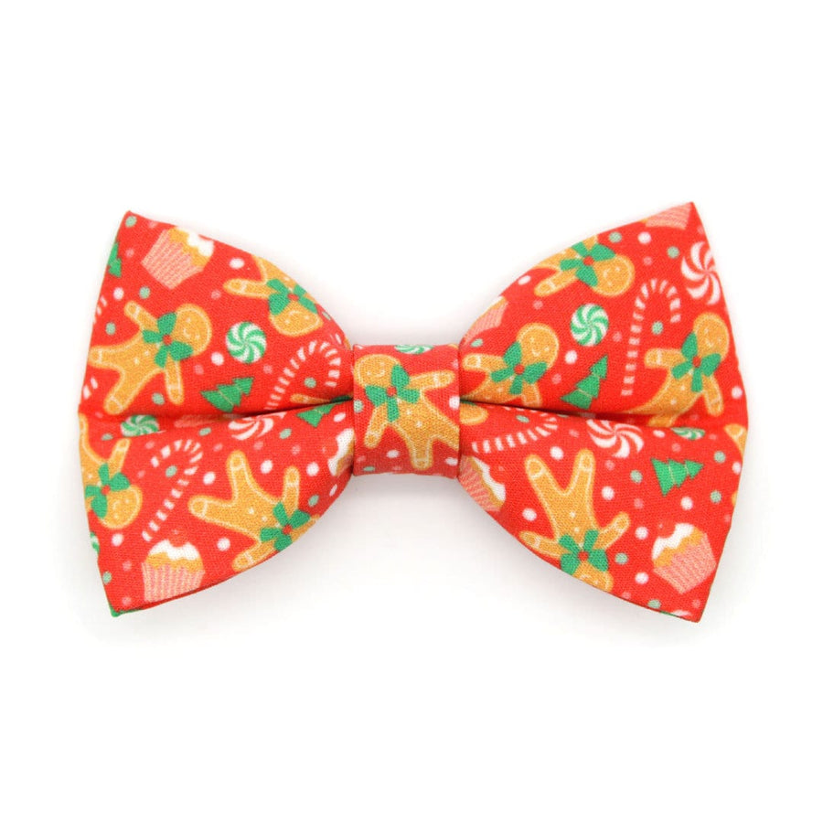 Pet Bow Tie - "Christmas Treats - Red" - Holiday Gingerbread Cat Bow Tie / For Cats + Small Dogs (One Size)