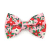 Pet Bow Tie - "Winter Blooms - Pink" - Christmas Poinsettia Cat Bow Tie / Holiday Floral / For Cats + Small Dogs (One Size)