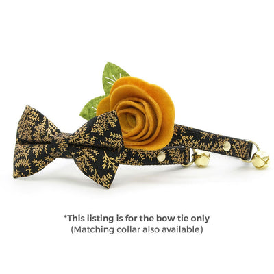 Pet Bow Tie - "Black Forest" - Gold Leaves on Black Cat Bow Tie / Christmas, Holiday, Wedding, New Year's / For Cats + Small Dogs (One Size)
