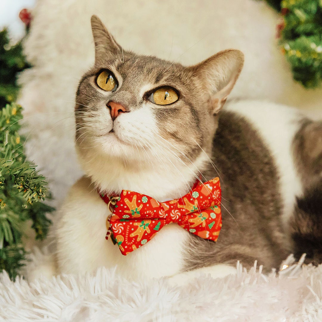 Cat Collar - "Christmas Treats - Red" - Gingerbread Cat Collar / Breakaway Buckle or Non-Breakaway / Cat, Kitten + Small Dog Sizes
