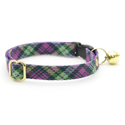 Cat Collar - "Morgan Le Fey" - Purple Plaid Cat Collar / Breakaway Buckle or Non-Breakaway / Cat, Kitten + Small Dog Sizes