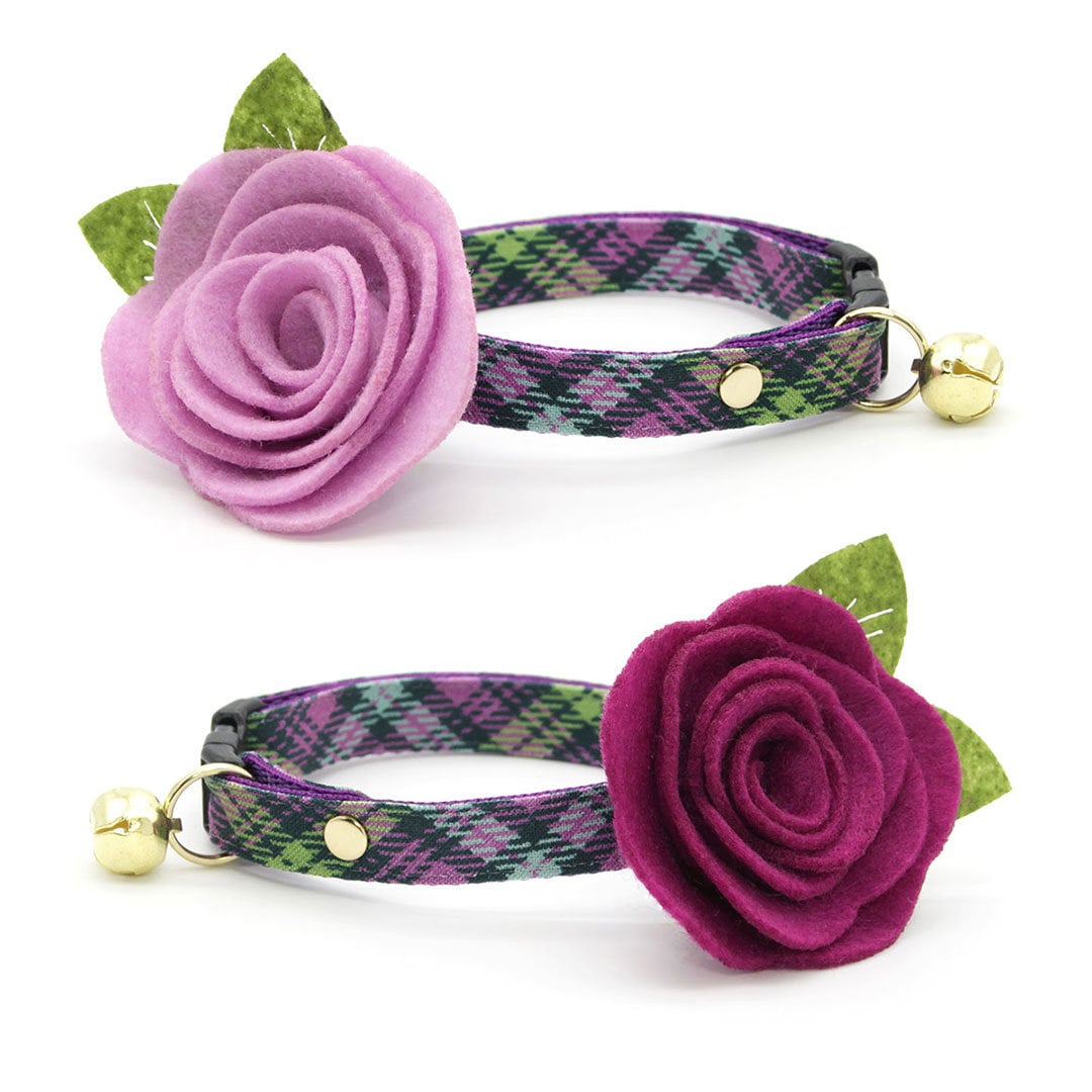 Cat Collar - "Morgan Le Fey" - Purple Plaid Cat Collar / Breakaway Buckle or Non-Breakaway / Cat, Kitten + Small Dog Sizes