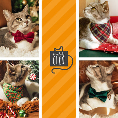 Pet Bandana - "Christmas Treats - Red" - Holiday Gingerbread Bandana for Cat + Small Dog / Slide-on Bandana / Over-the-Collar (One Size)