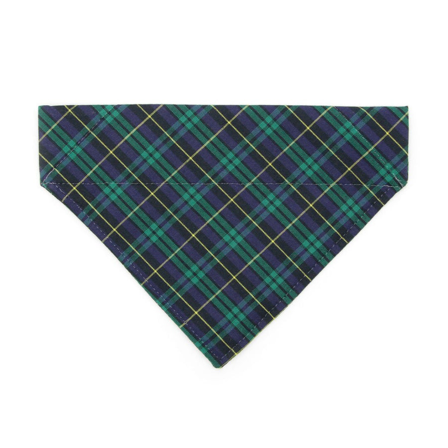 Pet Bandana - "Hunter" - Dark Green Tartan Plaid Bandana for Cat + Small Dog / Holiday + Christmas / Slide-on Bandana / Over-the-Collar (One Size)