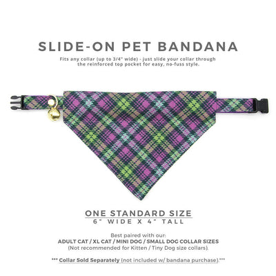 Pet Bandana - "Morgan Le Fey" - Purple Plaid Bandana Bandana for Cat + Small Dog / Slide-on Bandana / Over-the-Collar (One Size)