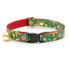 Cat Collar + Flower Set - "Christmas Treats - Green" - Gingerbread Cat Collar w/ Scarlet Red Felt Flower (Detachable)
