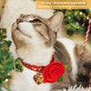 Cat Collar + Flower Set - "Christmas Treats - Red" - Gingerbread Cat Collar w/ Scarlet Red Felt Flower (Detachable)
