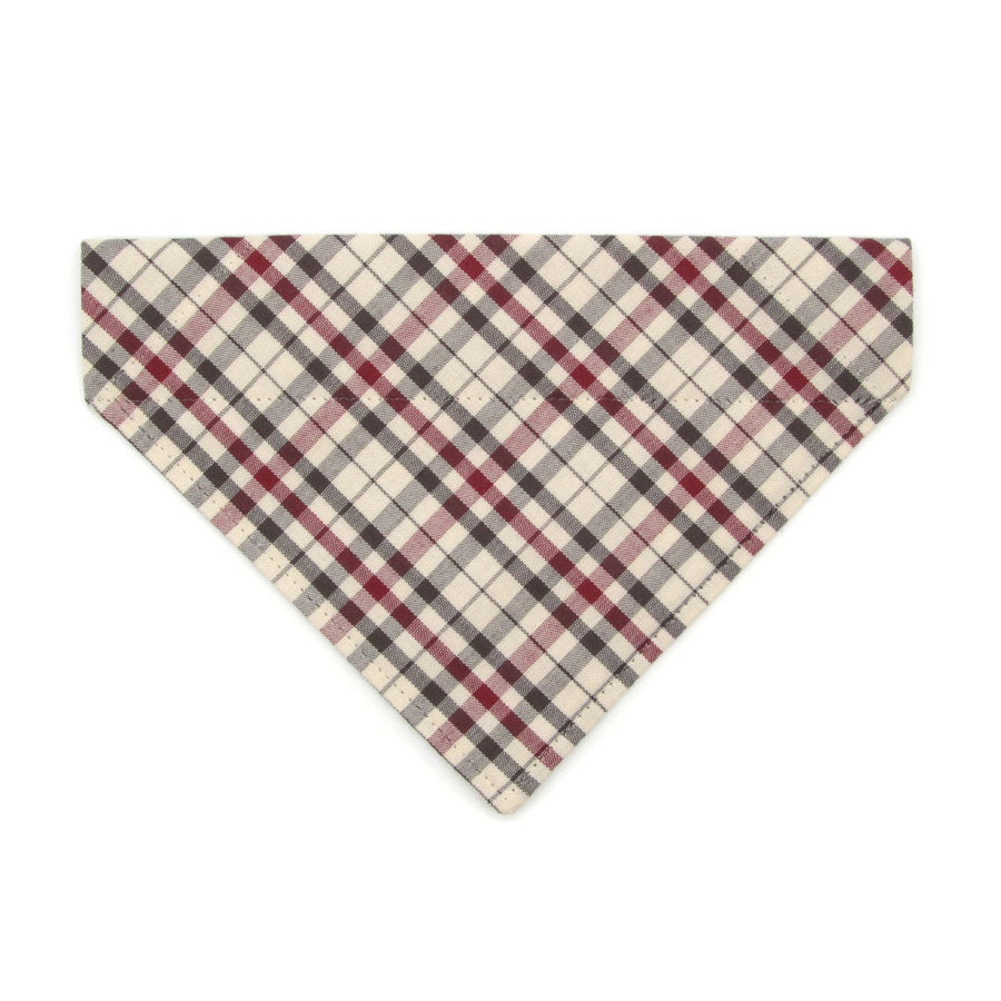 Pet Bandana - "Newberry" - Beige Tan Plaid Bandana for Cat + Small Dog / Slide-on Bandana / Over-the-Collar (One Size)