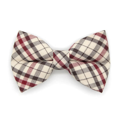 Pet Bow Tie - "Newberry" - Beige Tan Plaid Cat Bow Tie / For Cats + Small Dogs (One Size)