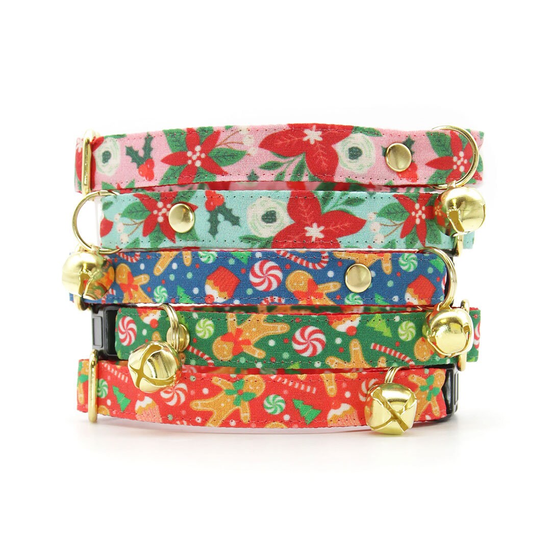 Bow Tie Cat Collar Set - "Winter Blooms - Pink" - Christmas Floral Cat Collar w/ Matching Bowtie / Holiday / Cat, Kitten, Small Dog Sizes