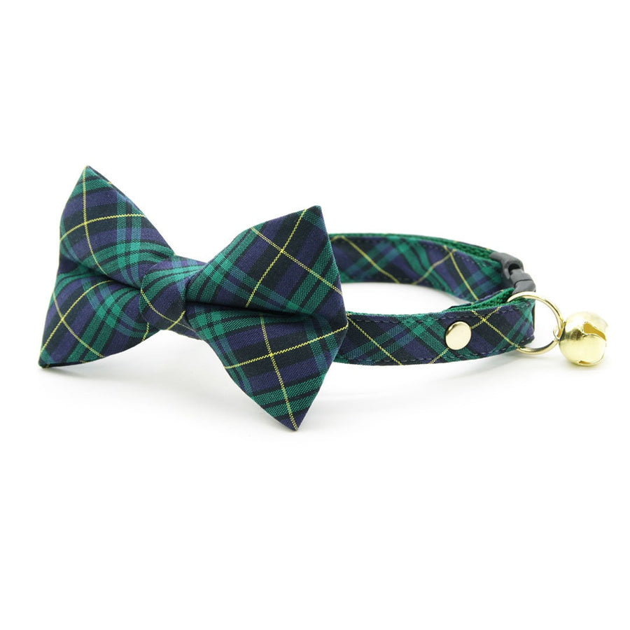 Bow Tie Cat Collar Set - "Hunter" - Dark Green Tartan Plaid Cat Collar w/ Matching Bowtie / Christmas, Holiday, Scottish / Cat, Kitten, Small Dog Sizes