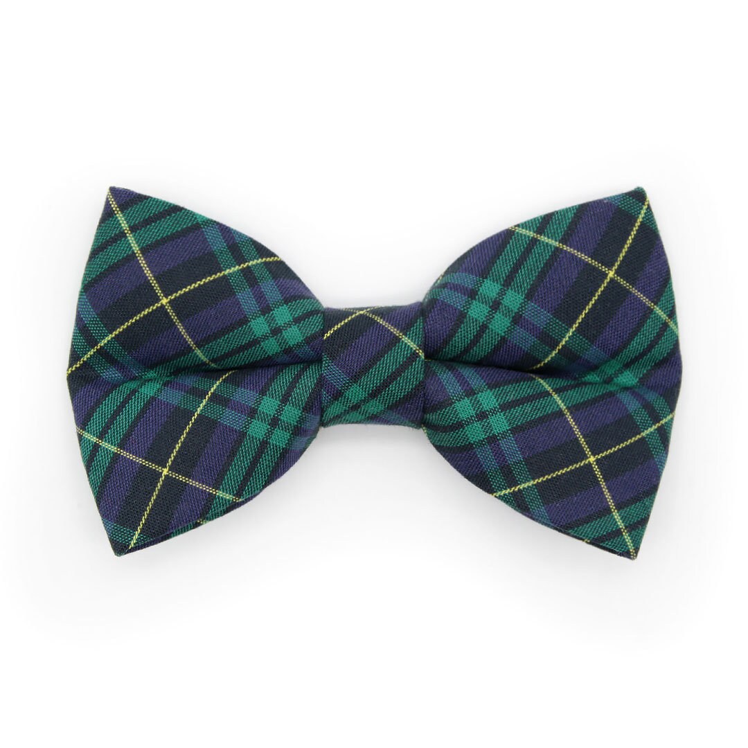 Bow Tie Cat Collar Set - "Hunter" - Dark Green Tartan Plaid Cat Collar w/ Matching Bowtie / Christmas, Holiday, Scottish / Cat, Kitten, Small Dog Sizes