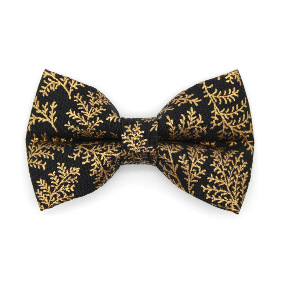 Bow Tie Cat Collar Set - "Black Forest" - Gold & Black Cat Collar w/ Matching Bowtie / Christmas, Winter, Wedding / Cat, Kitten, Small Dog Sizes