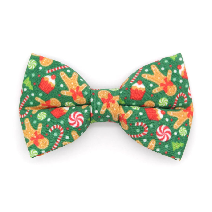 Pet Bow Tie - "Christmas Treats - Green" - Holiday Gingerbread Cat Bow Tie / For Cats + Small Dogs (One Size)