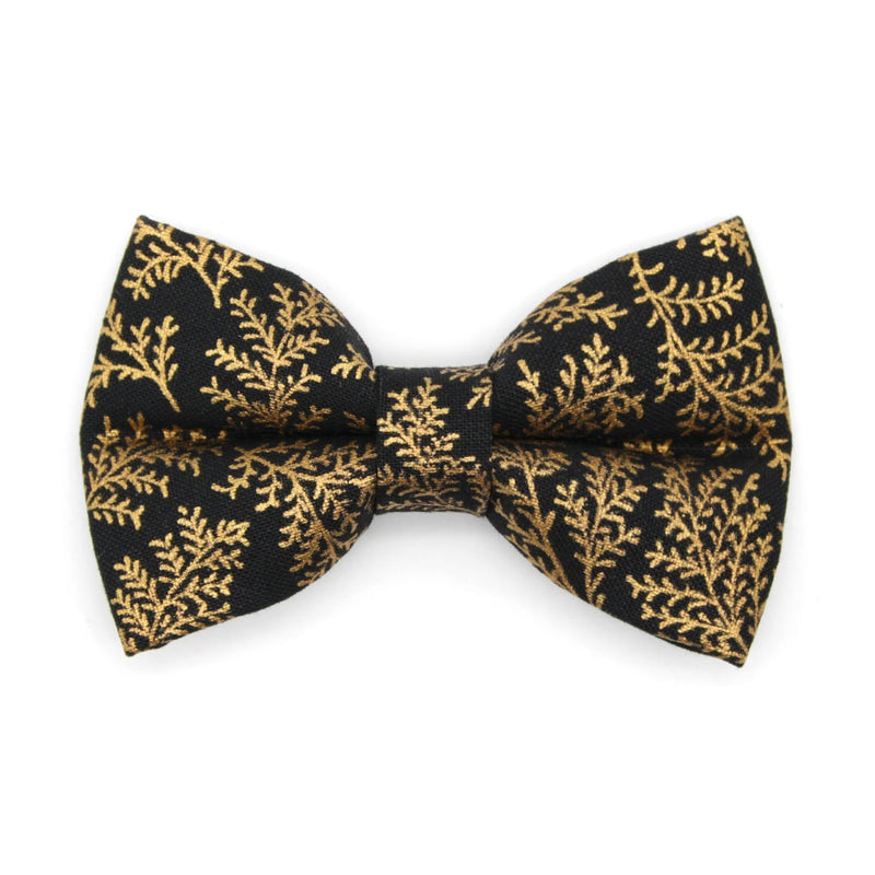 Pet Bow Tie - "Black Forest" - Gold Leaves on Black Cat Bow Tie / Christmas, Holiday, Wedding, New Year's / For Cats + Small Dogs (One Size)