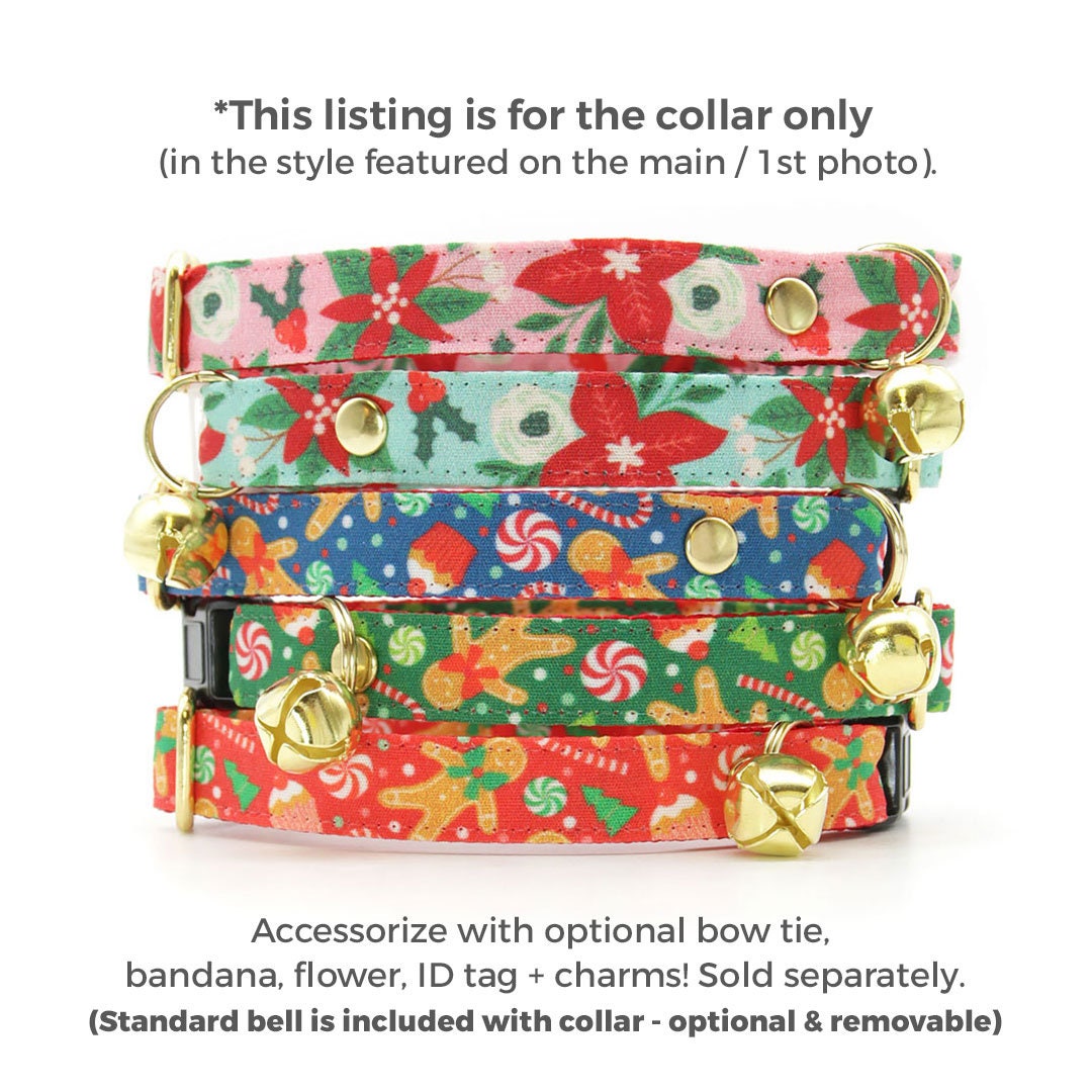 Cat Collar - "Christmas Treats - Red" - Gingerbread Cat Collar / Breakaway Buckle or Non-Breakaway / Cat, Kitten + Small Dog Sizes