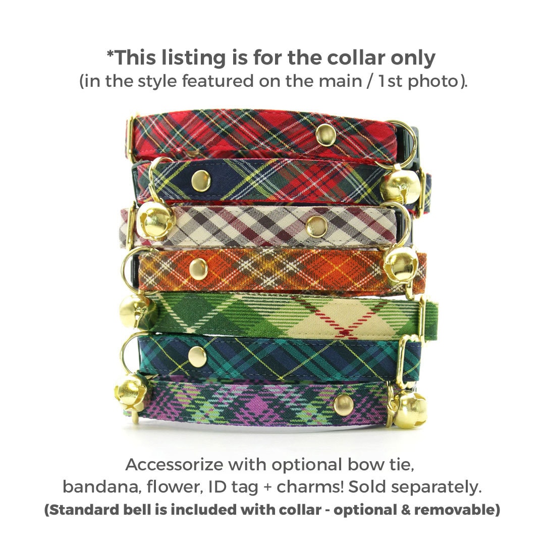 Cat Collar - "Hunter" - Dark Green Tartan Plaid Cat Collar / Breakaway Buckle or Non-Breakaway / Cat, Kitten + Small Dog Sizes
