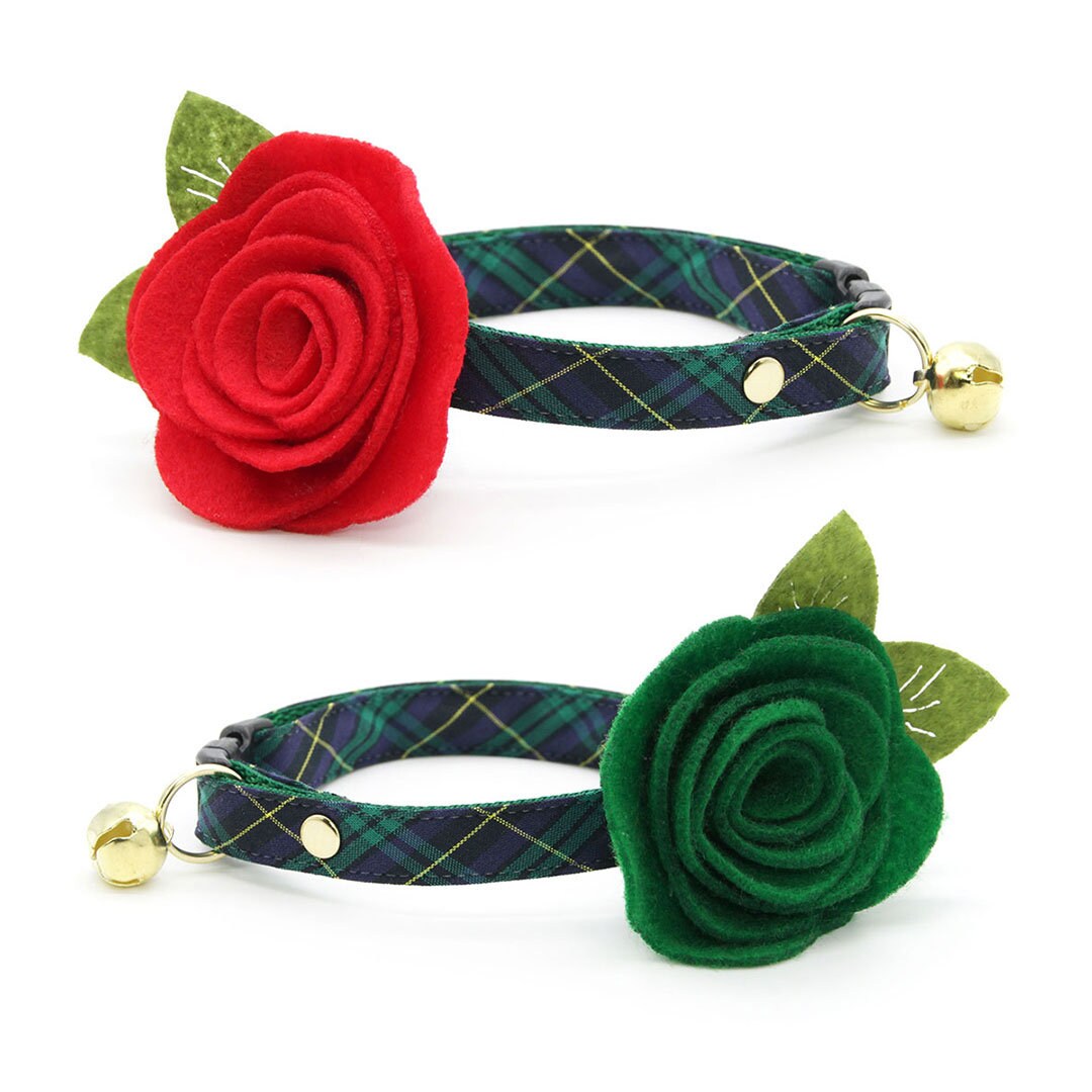 Cat Collar - "Hunter" - Dark Green Tartan Plaid Cat Collar / Breakaway Buckle or Non-Breakaway / Cat, Kitten + Small Dog Sizes