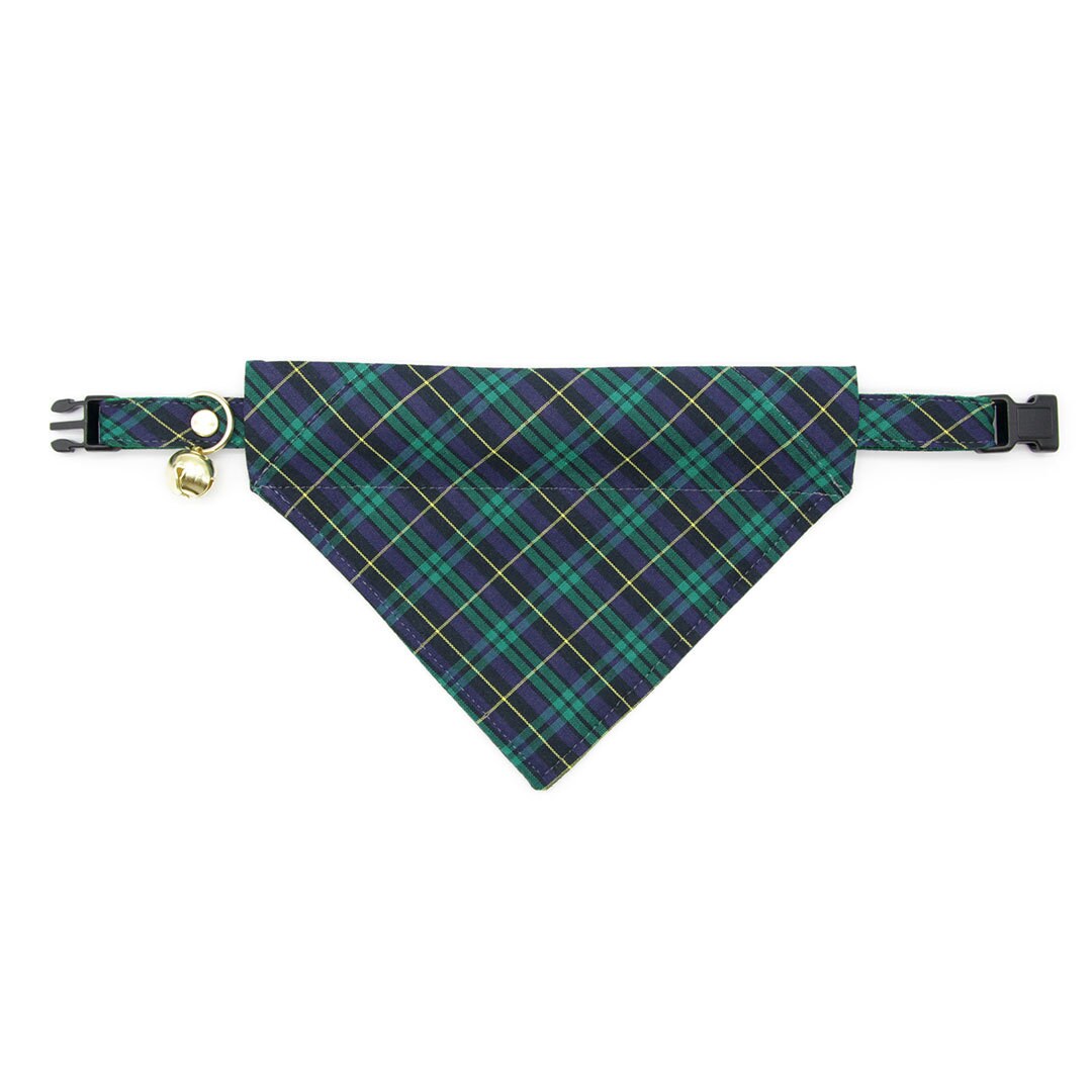 Cat Collar - "Hunter" - Dark Green Tartan Plaid Cat Collar / Breakaway Buckle or Non-Breakaway / Cat, Kitten + Small Dog Sizes