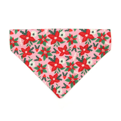 Pet Bandana - "Winter Blooms - Pink" - Poinsettia Bandana for Cat + Small Dog / Christmas Floral / Slide-on Bandana / Over-the-Collar (One Size)