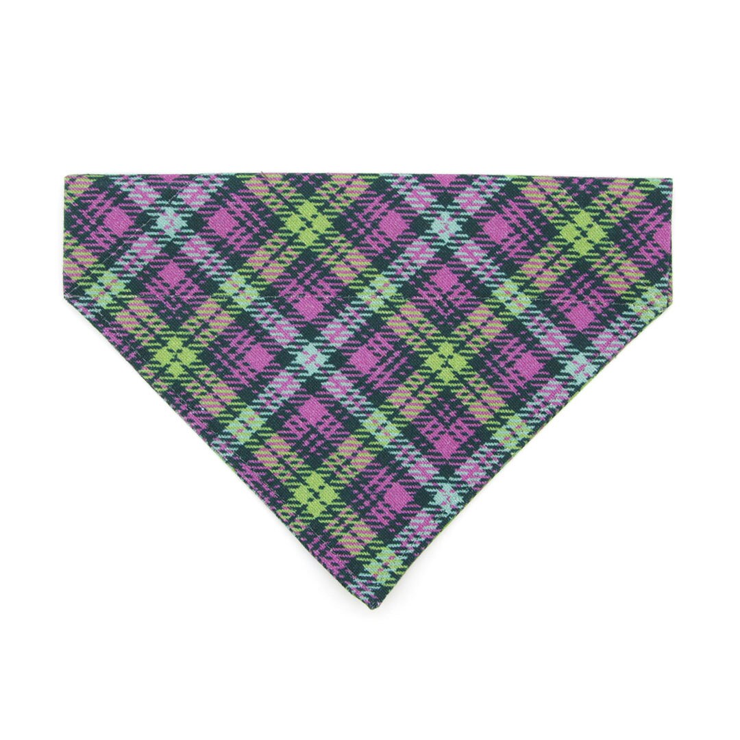 Pet Bandana - "Morgan Le Fey" - Purple Plaid Bandana Bandana for Cat + Small Dog / Slide-on Bandana / Over-the-Collar (One Size)