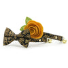 Cat Collar + Flower Set - "Black Forest" - Gold & Black Cat Collar w/ Mustard Felt Flower (Detachable)