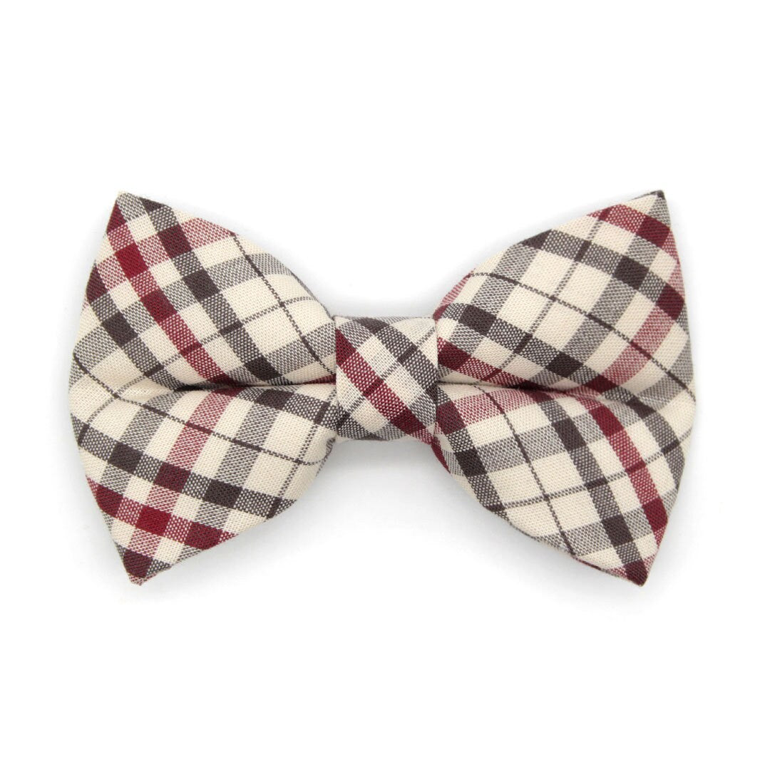 Bow Tie Cat Collar Set - "Newberry" - Beige Tan Plaid Cat Collar w/ Matching Bowtie / Cat, Kitten, Small Dog Sizes