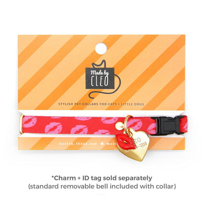 Bow Tie Cat Collar Set - "Pucker Up" - Red Valentine's Day Cat Collar w/ Matching Bowtie / Lipstick Kisses / Cat, Kitten, Small Dog Sizes