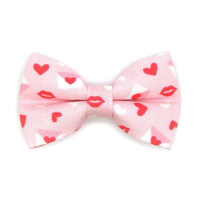 Bow Tie Cat Collar Set - "Sealed With A Kiss" - Pink Valentine's Day Cat Collar w/ Matching Bowtie / Love Letter Heart Mail / Cat, Kitten, Small Dog Sizes