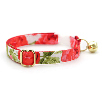 Bow Tie Cat Collar Set - "Roses" - Red Rose Cat Collar w/ Matching Bowtie / Valentine's Day, Floral, Wedding / Cat, Kitten, Small Dog Sizes