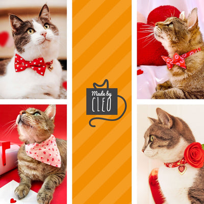 Pet Bandana - "Roses" - Red Rose Bandana for Cat + Small Dog / Valentine's Day, Wedding, Floral / Slide-on Bandana / Over-the-Collar (One Size)