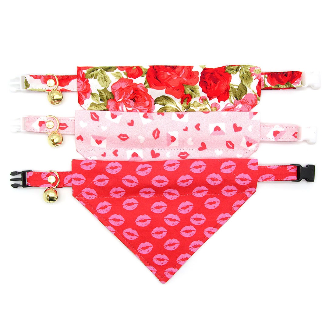 Pet Bandana - "Sealed With A Kiss" - Valentine's Day Bandana for Cat + Small Dog / Pink Love Letter Mail / Slide-on Bandana / Over-the-Collar (One Size)