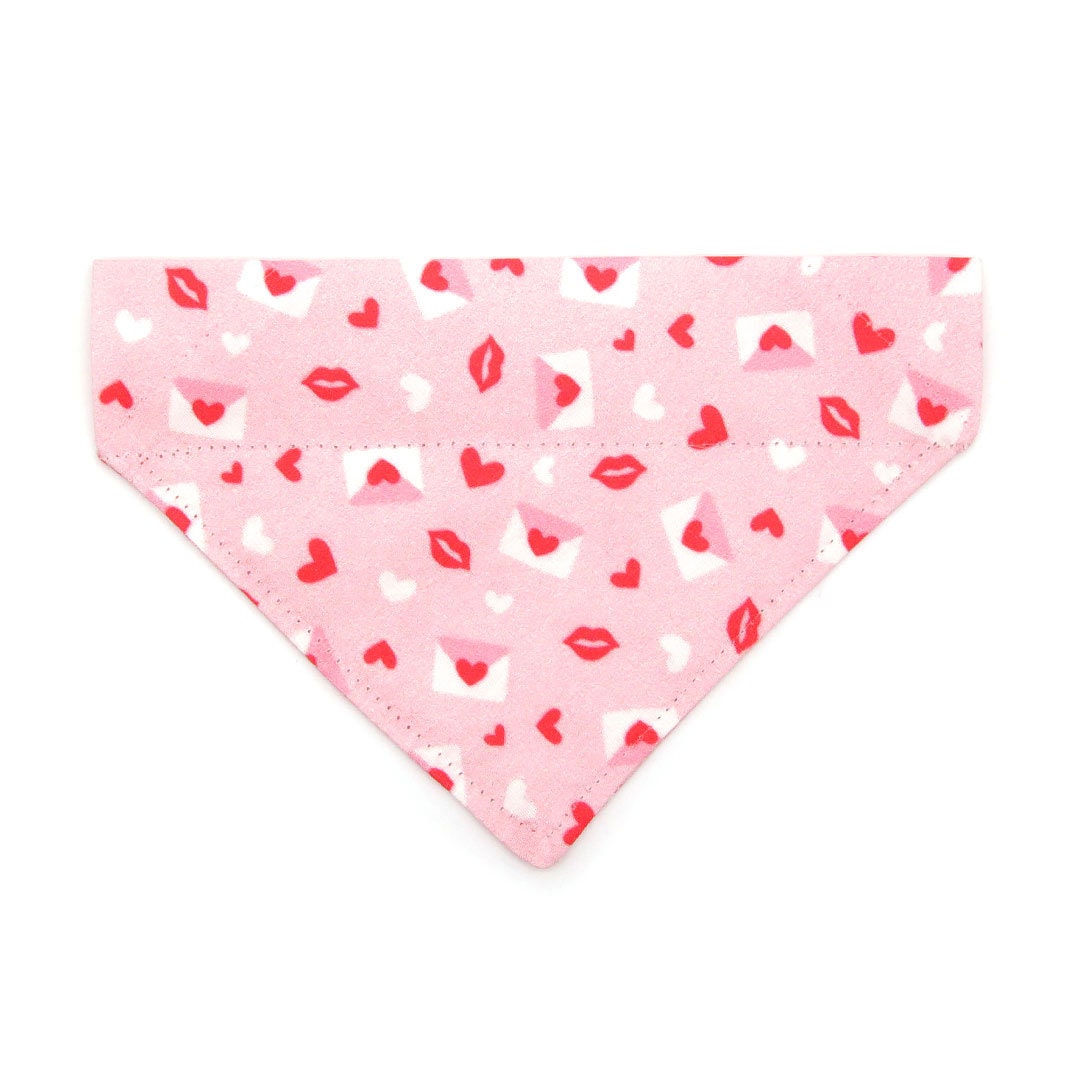 Pet Bandana - "Sealed With A Kiss" - Valentine's Day Bandana for Cat + Small Dog / Pink Love Letter Mail / Slide-on Bandana / Over-the-Collar (One Size)