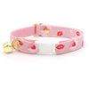 Cat Collar + Flower Set - "Sealed With A Kiss" - Pink Love Letter Valentine's Day Cat Collar w/ Baby Pink Felt Flower (Detachable)