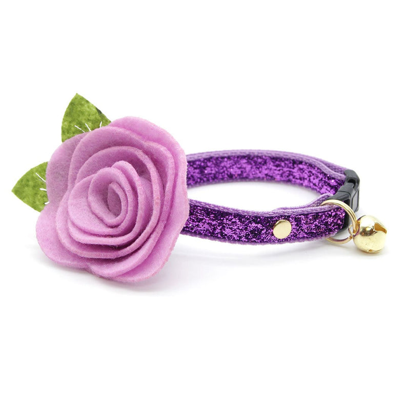 Cat Collar + Flower Set - "Masquerade" - Purple Sparkle Cat Collar w/ Lavender Felt Flower (Detachable)