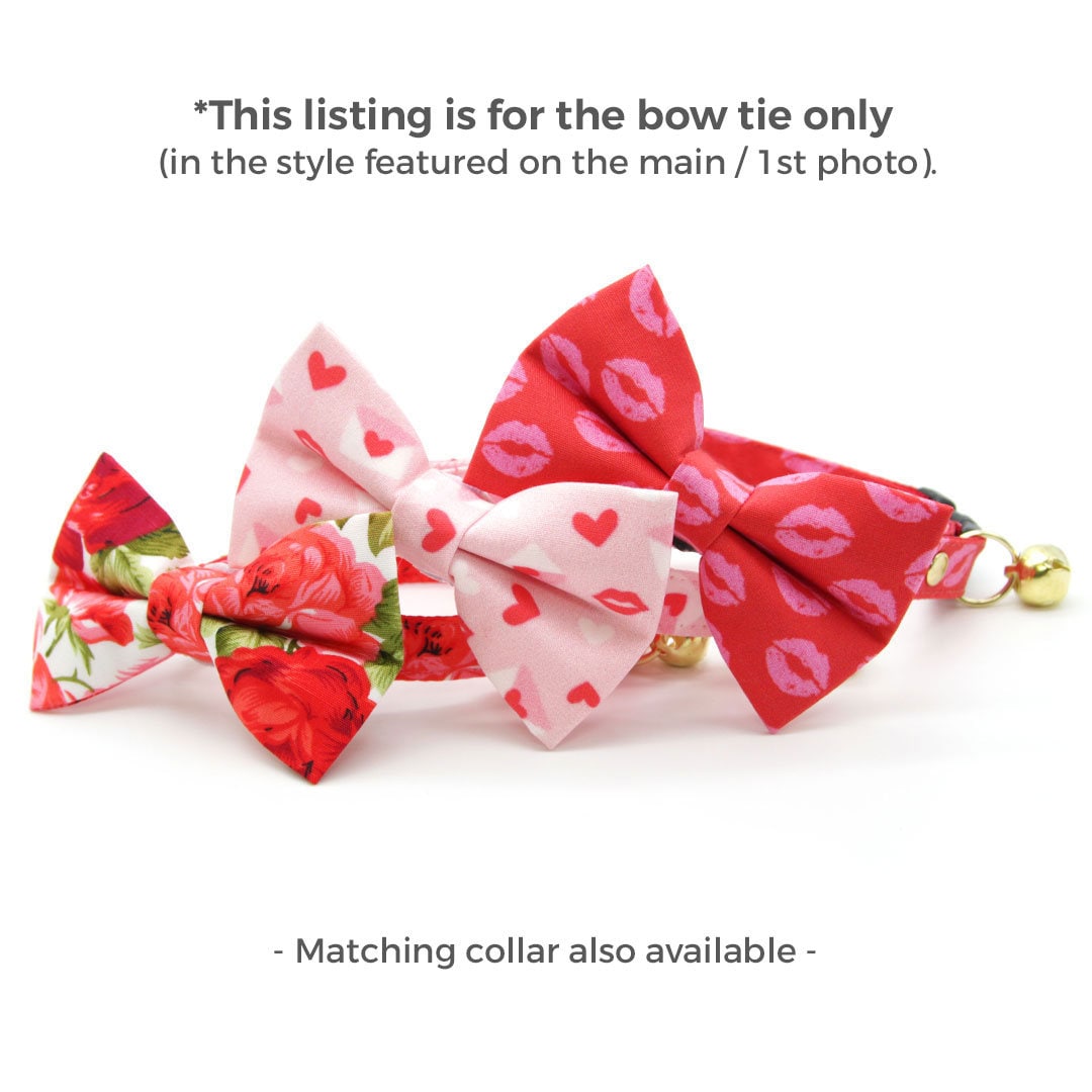 Pet Bow Tie - "Roses" - Red Rose Cat Bow Tie / Valentine's Day, Wedding, Floral / For Cats + Small Dogs (One Size)