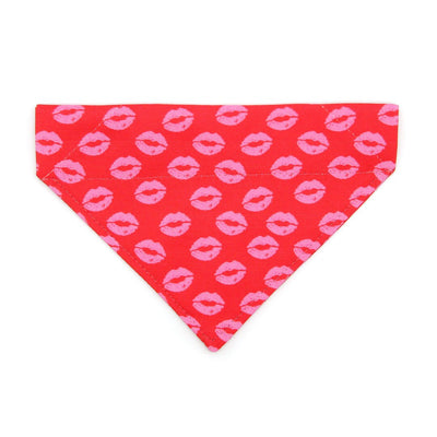 Pet Bandana - "Pucker Up" - Valentine's Day Bandana for Cat + Small Dog / Pink & Red Lipstick Kisses / Slide-on Bandana / Over-the-Collar (One Size)