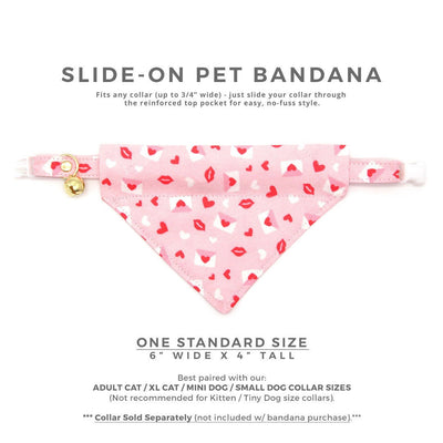 Pet Bandana - "Sealed With A Kiss" - Valentine's Day Bandana for Cat + Small Dog / Pink Love Letter Mail / Slide-on Bandana / Over-the-Collar (One Size)