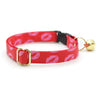 Cat Collar + Flower Set - "Pucker Up" - Lipstick Kiss Valentine's Day Cat Collar w/ Scarlet Red Felt Flower (Detachable)
