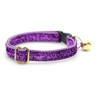 Cat Collar + Flower Set - "Masquerade" - Purple Sparkle Cat Collar w/ Plum Felt Flower (Detachable)