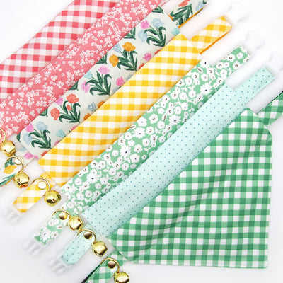 Pet Bandana - "Derby" - Gingham Green Bandana for Cat + Small Dog / Spring, St. Patrick's Day, Summer / Slide-on Bandana / Over-the-Collar (One Size)