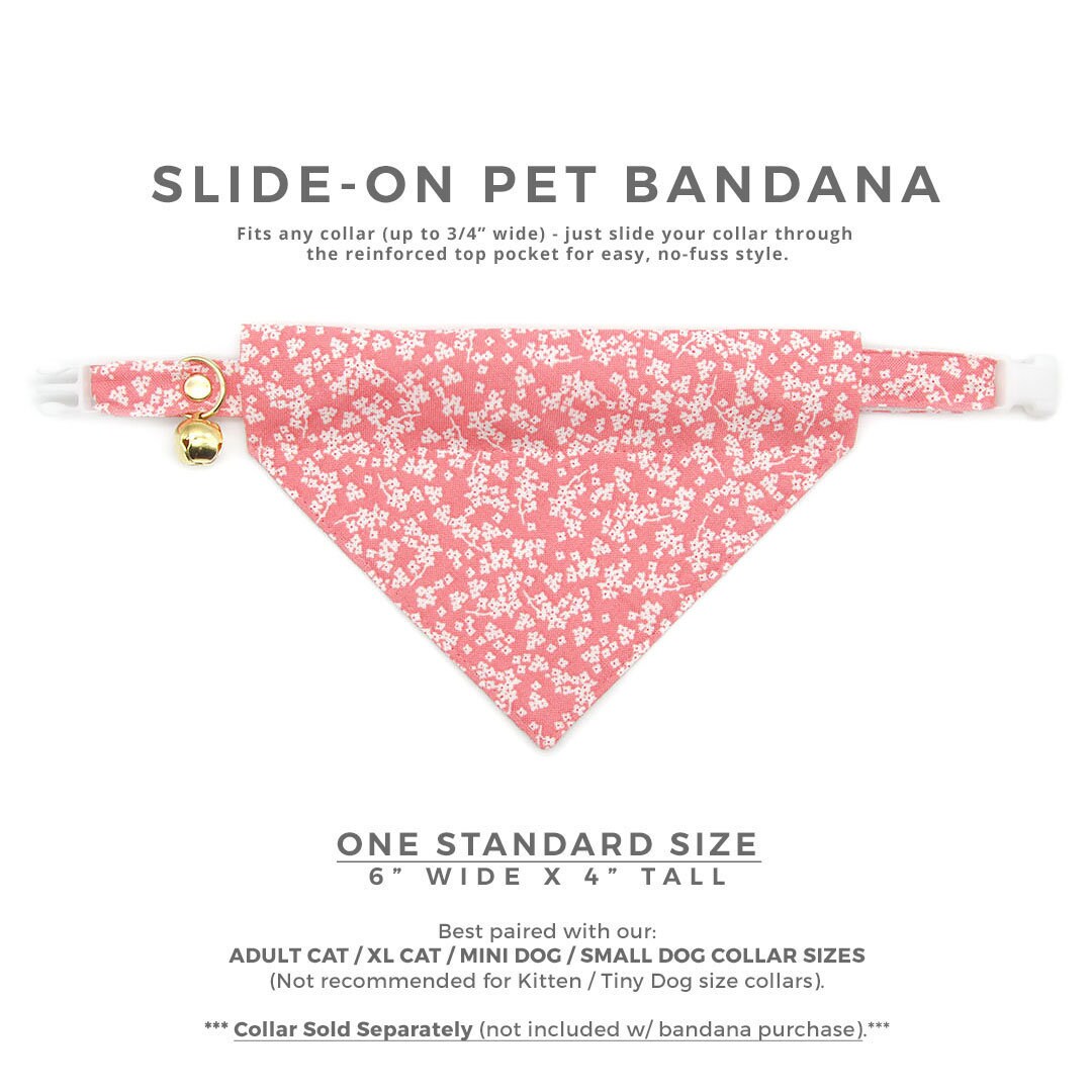 Pet Bandana - "Sakura" - Cherry Blossom Pink Bandana for Cat + Small Dog / Spring, Easter, Floral / Slide-on Bandana / Over-the-Collar (One Size)