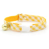Cat Collar - "Picnic" - Gingham Plaid Yellow Cat Collar / Spring, Easter, Summer / Breakaway Buckle or Non-Breakaway / Cat, Kitten + Small Dog Sizes