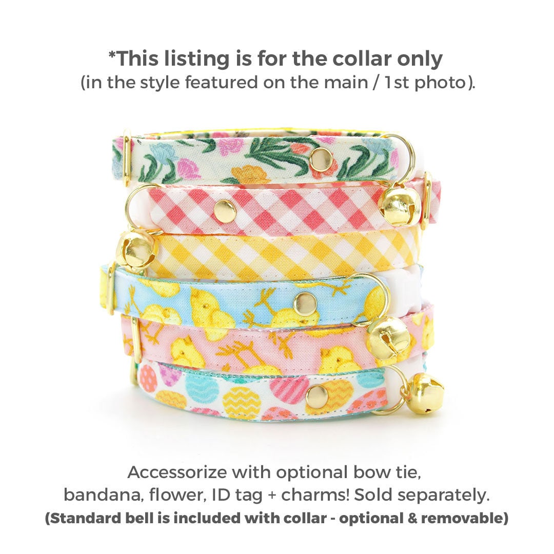 Cat Collar - "Coquette" - Gingham Pink Cat Collar / Spring, Easter, Summer / Breakaway Buckle or Non-Breakaway / Cat, Kitten + Small Dog Sizes