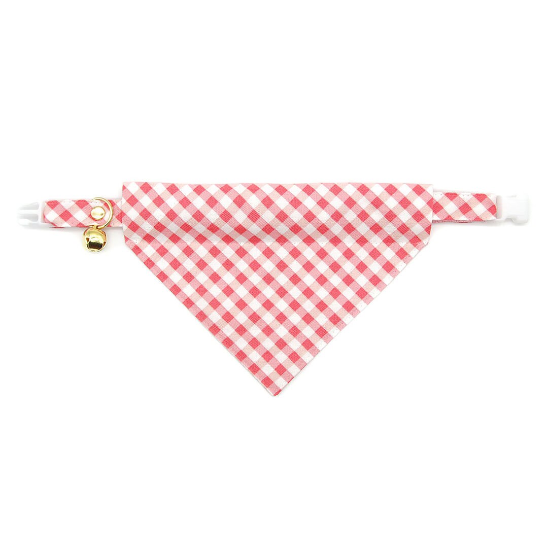 Cat Collar - "Coquette" - Gingham Pink Cat Collar / Spring, Easter, Summer / Breakaway Buckle or Non-Breakaway / Cat, Kitten + Small Dog Sizes