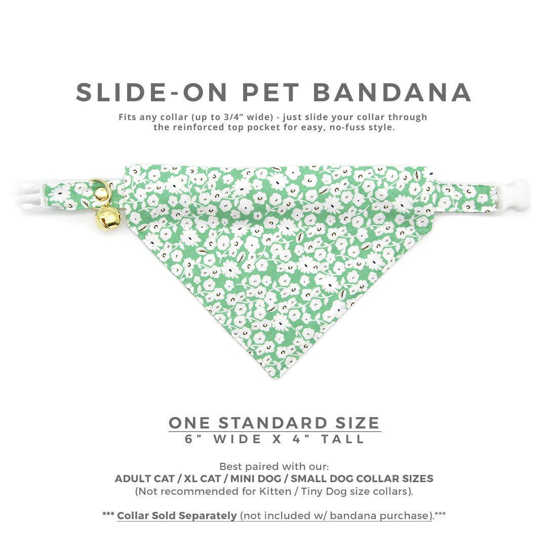 Pet Bandana - "Apple Blossom" - Pastel Green Floral Bandana for Cat + Small Dog / Spring, Easter, St. Patrick's, Summer / Slide-on Bandana / Over-the-Collar (One Size)